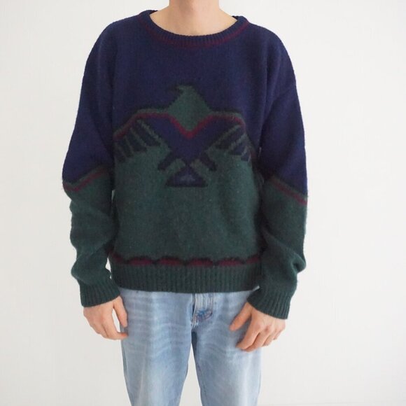 Other - Vintage 90s' Woolrich Knit Sweater Navy Green Geometric Eclectic Grandpa Large